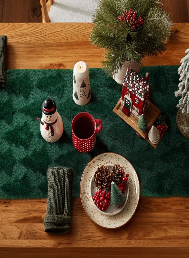 PRRPRR Christmas Table Runners 13x72 Inch, Christmas Trees Table Decorations for Kitchen Dinning, Indoor Outdoor Dinner Party Decor (Green) - Image 2