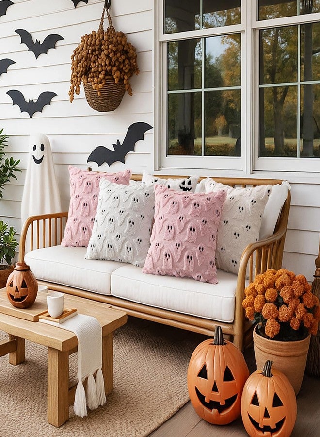 MIULEE Halloween Pillow Covers Ghost Spooky Throw Pillows Set of 2 Soft Plush Faux Fur Decorative Cushion Covers for Couch Sofa Bed Living Room Halloween Decor 20x20 inch White - Image 3