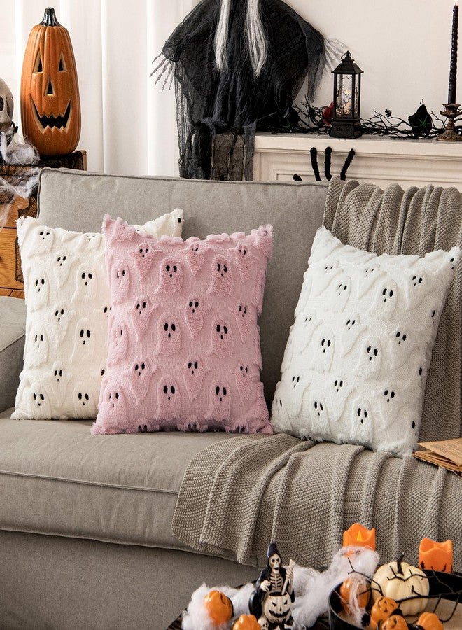 MIULEE Halloween Pillow Covers Ghost Spooky Throw Pillows Set of 2 Soft Plush Faux Fur Decorative Cushion Covers for Couch Sofa Bed Living Room Halloween Decor 20x20 inch White - Image 2