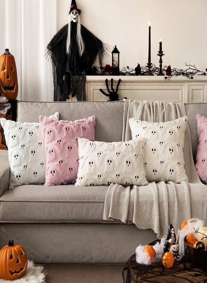 MIULEE Halloween Pillow Covers Ghost Spooky Throw Pillows Set of 2 Soft Plush Faux Fur Decorative Cushion Covers for Couch Sofa Bed Living Room Halloween Decor 20x20 inch White - Image 5