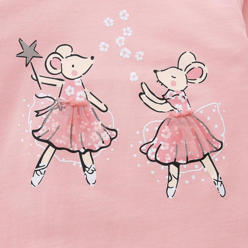 Bumeex Baby Girls Sweatshirts Clothes Outfits Cotton Cute Long Sleeve Pullover Casual Shirt With Tulle Hem Tops Outfits Tunic Clothing for Daily School Playwear Pink Ballerina Mouse 2t - Image 3