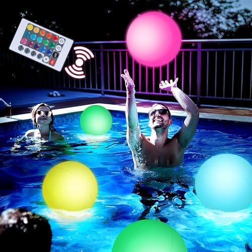 3 otters 4PCS Light Up Beach Balls 12 Glow Pool Balls with Remote Control LED for Summer Parties Pool Decorations - Image 1