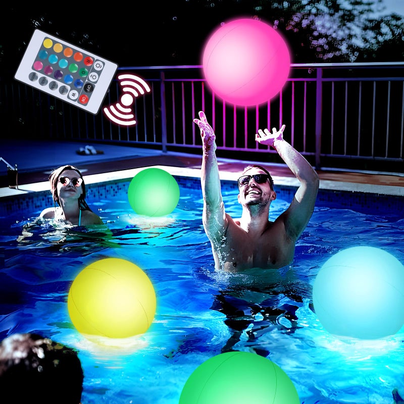3 otters 4PCS Light Up Beach Balls 12 Glow Pool Balls with Remote Control LED for Summer Parties Pool Decorations - Image 3