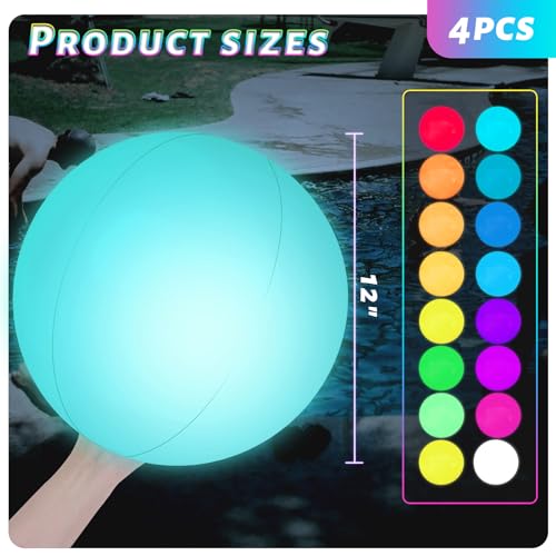 3 otters 4PCS Light Up Beach Balls 12 Glow Pool Balls with Remote Control LED for Summer Parties Pool Decorations - Image 5