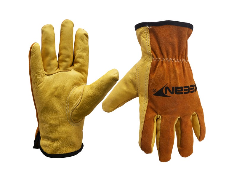KEEAN REINFORCED LEATHER WORK GLOVES FOR GARDENING FARMING HANDLING DRIVING WAREHOUSING MOTORCYCLING 10 INCHES SECURE FIT ELASTIC DURABLE SAFETY PROTECTION DUAL COLOUR - Image 2
