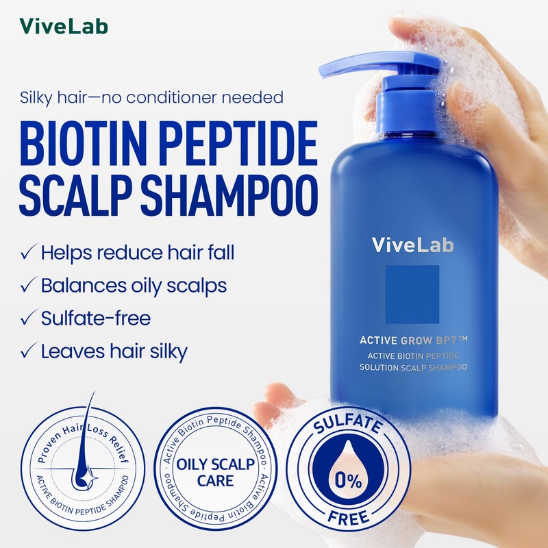 ViveLab Biotin Peptide Hair Regrowth Shampoo for Hair Loss, Thinning and Damged. Promotes Thick, Volume and Strengthen Hair. 18.59 fl oz. - Image 2