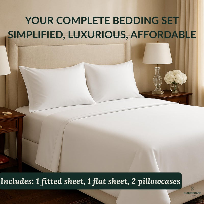 CloudScape Linen Cloud Scape Linen 100% Egyptian Cotton Sheets for Queen Size Bed, 400 Thread Count, 4 Pieces Bedding Set, Hotel Quality, Silky Soft, Deep Pockets up to 17â€, White - Image 2