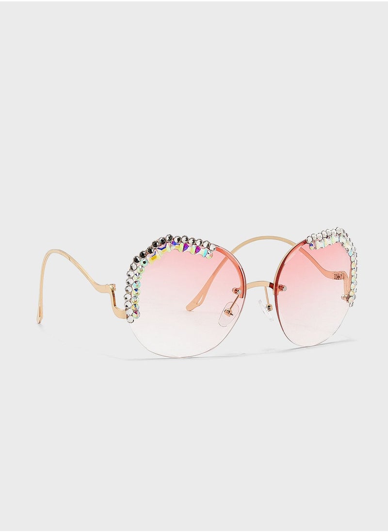 ELLA - Diamante Trim Len Sunglasses - Image 1