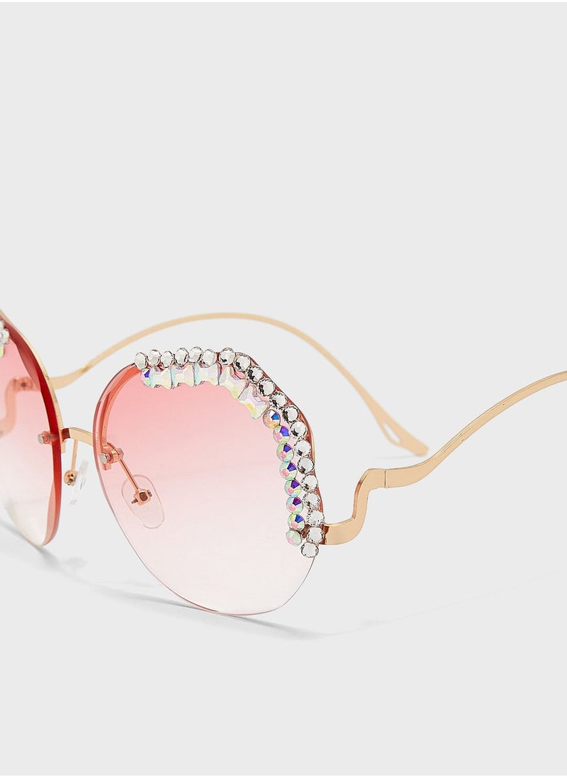 ELLA - Diamante Trim Len Sunglasses - Image 1