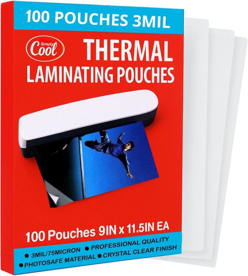 Simply Cool 3MIL Thermal Laminating Sheets (100 Count) 9x11.5 inch, Letter Size, Dry-Erase Friendly Laminating Pouches, Compatible with Laminators, Crystal, Clear Laminated Finish - Image 1