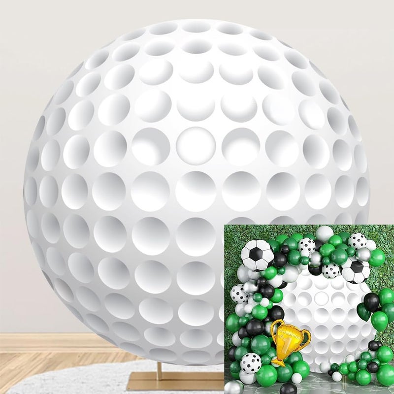 Laeacco 72x72ft Golf Theme Round Backdrop White Golf Ball Circle Backdrop Cover Golf Sports Themed Birthday Photo Background for Men Women Birthday Sports Match Games Club Party Portrait Booth Props - Image 1