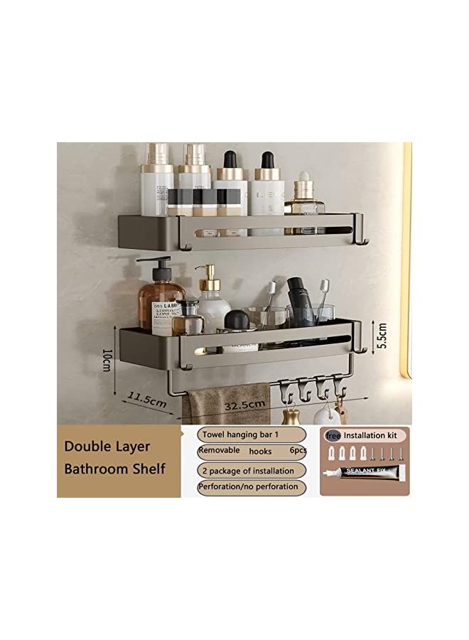 Bathroom Shelves Wall Mounted Shower Caddy Rustproof Shower Rustproof Titanium Alloy Shower Organizer Racks for Bathroom Kitchen (Small+Small with Bar) - Image 2