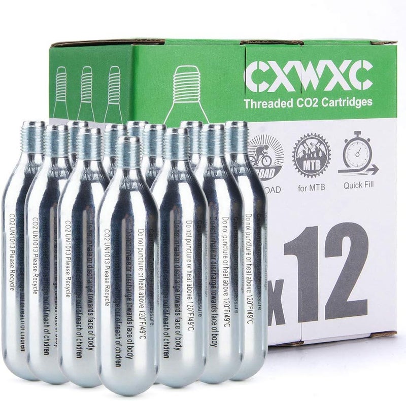 CXWXC خرطوشة CO2 مل threaded بحجم 16 جرام / 25 جرام أو مضخة CO2 لإطارات الدراجات - خرطوشة لمضخة CO2 مع اتصال مل threaded، مضخة CO2 للدراجات على الطرق والجبال - Image 1
