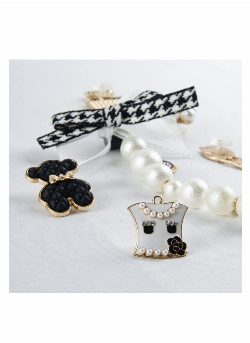 KASTWAVE Fashion Rhinestone Shoe Charms, 14 Pcs Gleaming Pearl Chains with Bows Shoe Charms lovely little bear Jewelry Accessories Decoration for Girls Women Party Favors Birthday Gifts  - Image 2
