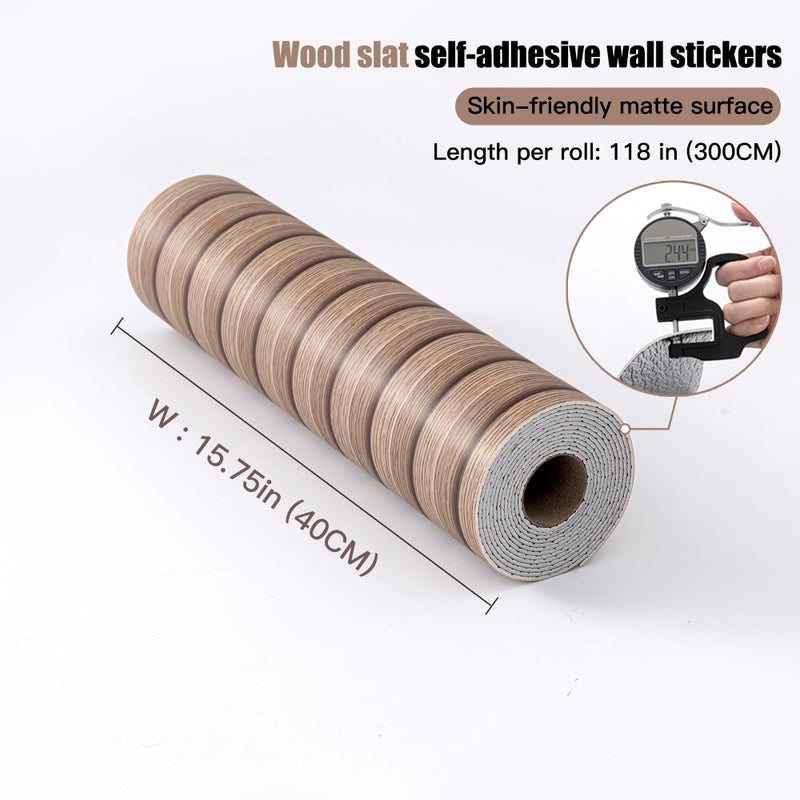 LVSHI Peel and Stick PVC Slat Wall Panels, Wood Grain Self-Adhesive Soundproof Paneling, 3D Faux Wood Panels for Bedroom Bathroom Walls & Ceilings 118"x15.75"(Light Walnut,13Sq.ft) - Image 5