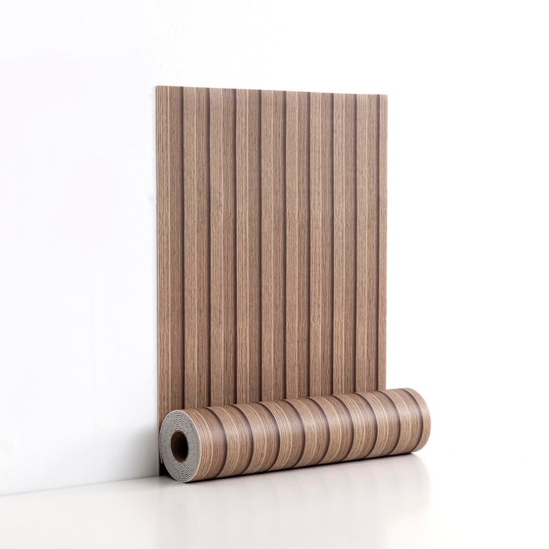 LVSHI Peel and Stick PVC Slat Wall Panels, Wood Grain Self-Adhesive Soundproof Paneling, 3D Faux Wood Panels for Bedroom Bathroom Walls & Ceilings 118"x15.75"(Light Walnut,13Sq.ft) - Image 1