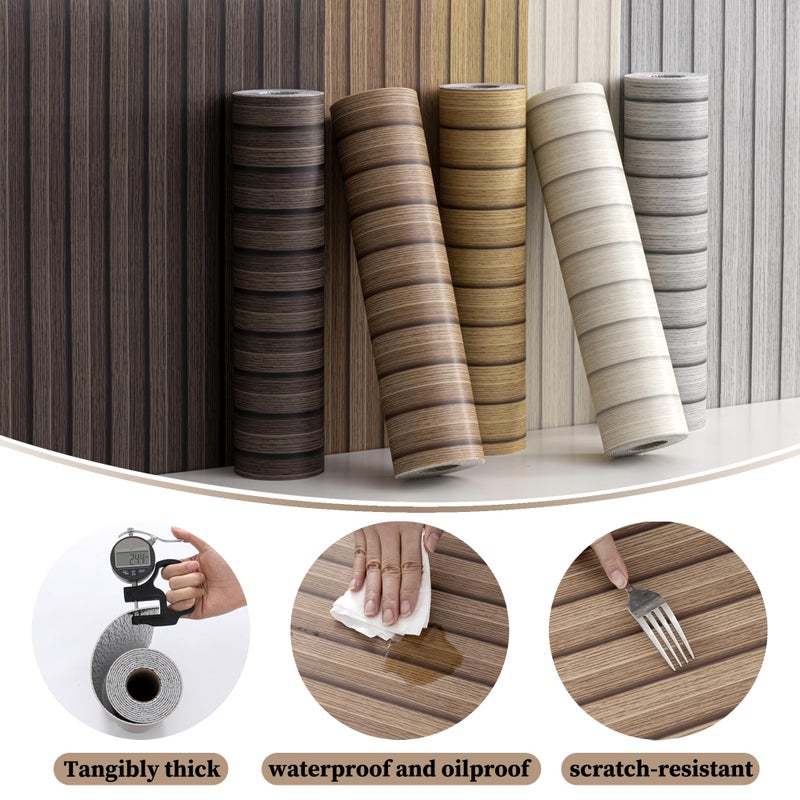 LVSHI Peel and Stick PVC Slat Wall Panels, Wood Grain Self-Adhesive Soundproof Paneling, 3D Faux Wood Panels for Bedroom Bathroom Walls & Ceilings 118"x15.75"(Light Walnut,13Sq.ft) - Image 4