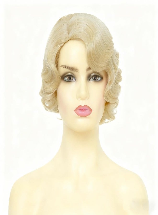 تسيسيس شعر مستعار قصير مجعد أشقر من تسيسيس للنساء، بتصميم مستوحى من عشرينيات وثلاثينيات القرن الماضي، مصنوع من مواد صناعية، مع فرق جانبي، مناسب للأزياء التنكرية القديمة وشعر مستعار للهالوين. - Image 2