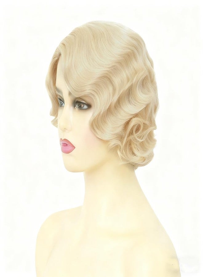 تسيسيس شعر مستعار قصير مجعد أشقر من تسيسيس للنساء، بتصميم مستوحى من عشرينيات وثلاثينيات القرن الماضي، مصنوع من مواد صناعية، مع فرق جانبي، مناسب للأزياء التنكرية القديمة وشعر مستعار للهالوين. - Image 3