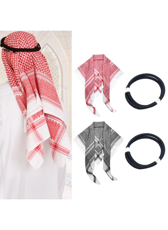 4 Piece Arab Head Scarf with Lgal Aqel Rope, Mens Middle East Desert Shemagh Wrap Arab Costume  - Image 1