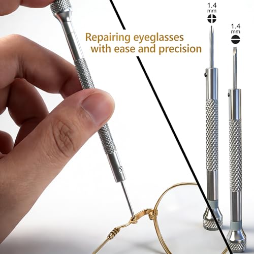 PFDHQS Gold Eyeglass Repair Kit with 18 Sizes Gold-Plated Screws, 1.4mm Precision Screwdrivers, Tweezers, Nose Pads & Cloth - Compact Eye Glass Repairing Kit for All Eyewear Types - Image 4