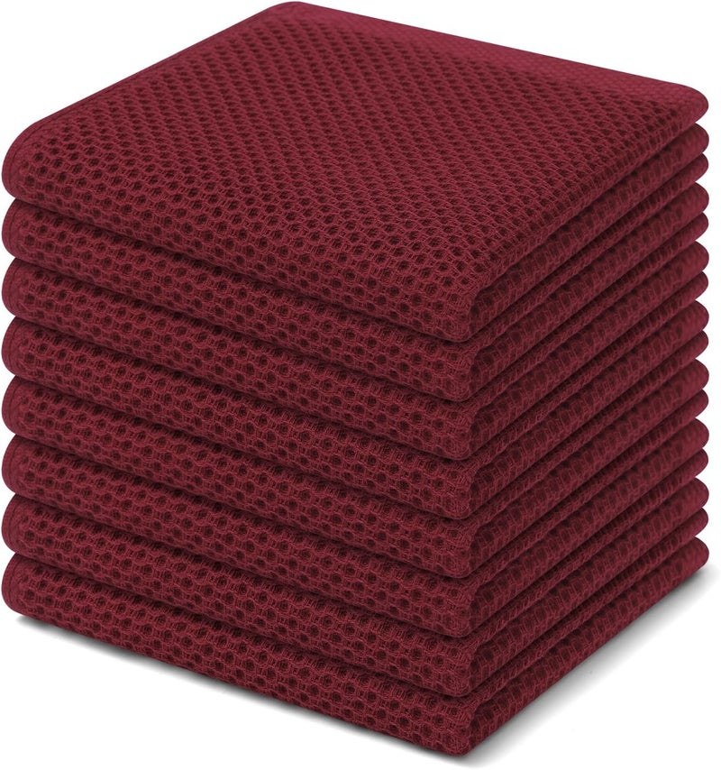 Homaxy 100% Cotton Waffle Weave Kitchen Dish Cloths, Ultra Soft Absorbent Quick Drying Dish Towels, 12 x 12 Inches, 8-Pack, Burgundy - Image 1