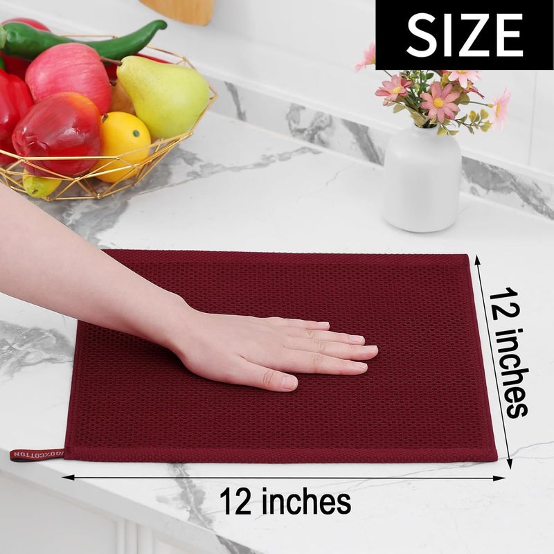 Homaxy 100% Cotton Waffle Weave Kitchen Dish Cloths, Ultra Soft Absorbent Quick Drying Dish Towels, 12 x 12 Inches, 8-Pack, Burgundy - Image 5