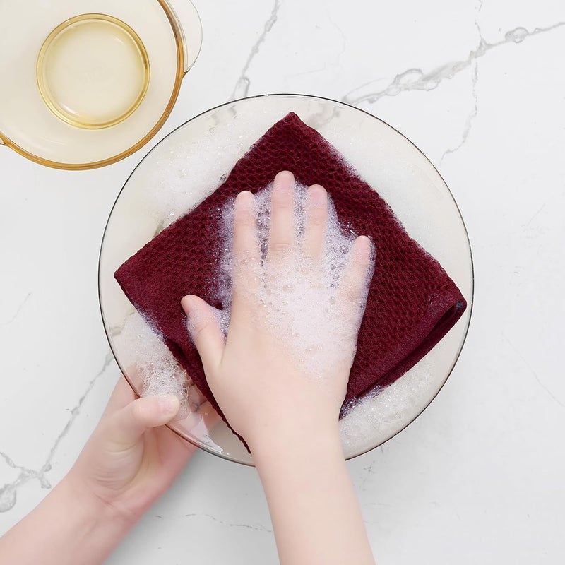 Homaxy 100% Cotton Waffle Weave Kitchen Dish Cloths, Ultra Soft Absorbent Quick Drying Dish Towels, 12 x 12 Inches, 8-Pack, Burgundy - Image 4