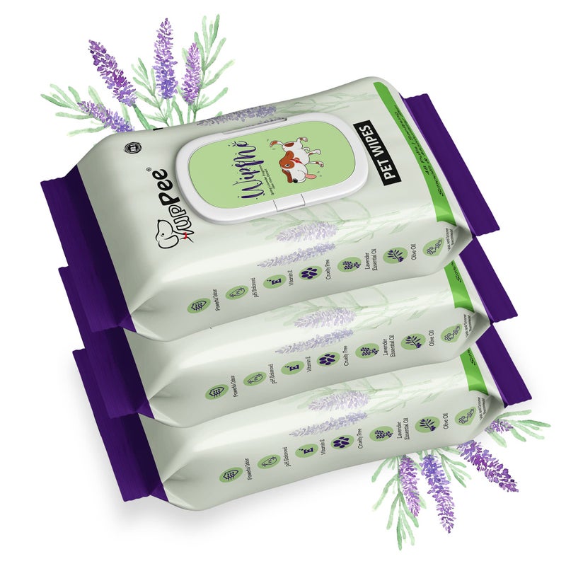 PUPPEE Wipe ME 100% Biodegradable 144 Count (Pack of 3) Wet Wipes for Dogs, Cats & All Pets | Lavender Essential, Vitamin E & Olive Oil | Anti-Bacterial | Cleansing, Deodorising & Grooming Wipes - Image 5
