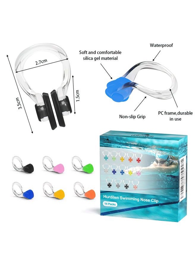 Hurdilen Swimming Nose Clip, Swim Nose Clip with Waterproof Silica Gel for Kids (Age 7+) and Adults,14 Packs,Multi-Color - Image 2
