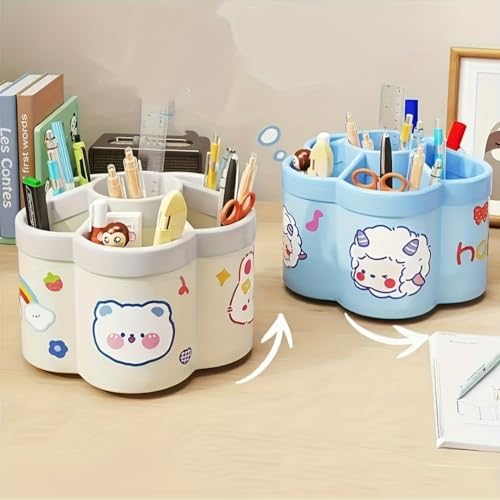 SHOPPOSTREET 360 Degree Rotating Pen Holder Desk School Study Stationery Gift for Students Organiser with Pen and Pencil Holders Pen and Pencil Stationary Storage Plastic Storage Box (WHITE) - Image 5
