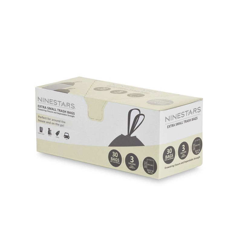 NINESTARS NSTB330 Extra Strong White Trash Bag wDrawstring Closure 3 Gal  12 L 30 count Packing May Vary