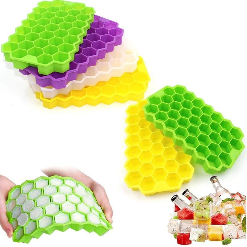 NIL JO Ice Cube Tray Silicone for Freezer Honeycomb 37 Cavity Ice Cube Flexible Tray for Freezer Chocolate Cake Maker Ice Trays for Chilled Drinks ReusablePack of 5 Multi Color - Image 3