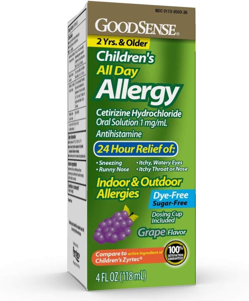 GoodSense Childrens All Day Allergy Relief Grape  Bubble Gum Flavored Antihistamine Oral Solutions 24 oz - Image 2