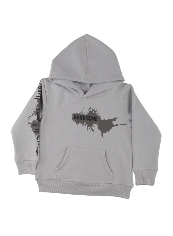 سويت شيرت أولاي رصاصي مطبوع Hand some