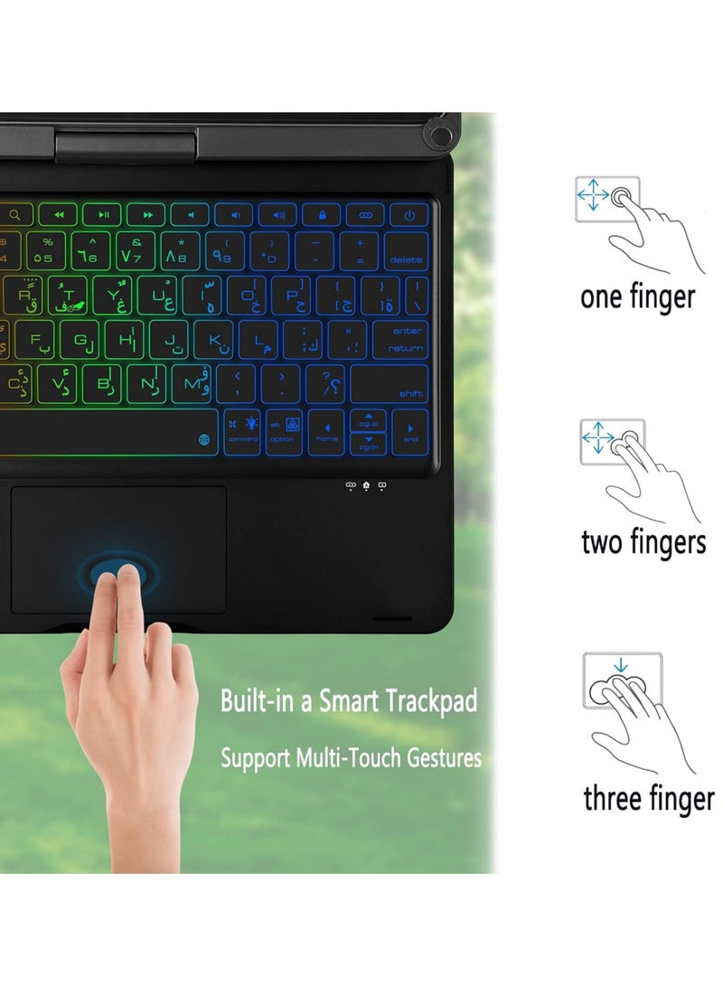 Rock Pow Arabic English Magic Keyboard Case for iPad Pro 13-inch(M5/M4, 2025/2024),iPad Air 13-inch(M3/M2, 2025/2024) & iPad Pro 12.9-inch,Touch Trackpad, 360° Rotatable, 11-Colors Backlit,Wireless Keyboard Case for iPad Pro 13inch/iPad Air 13 inch/iPad Pro 12.9 inch(2018-2023) with Pencil Slot - Image 3