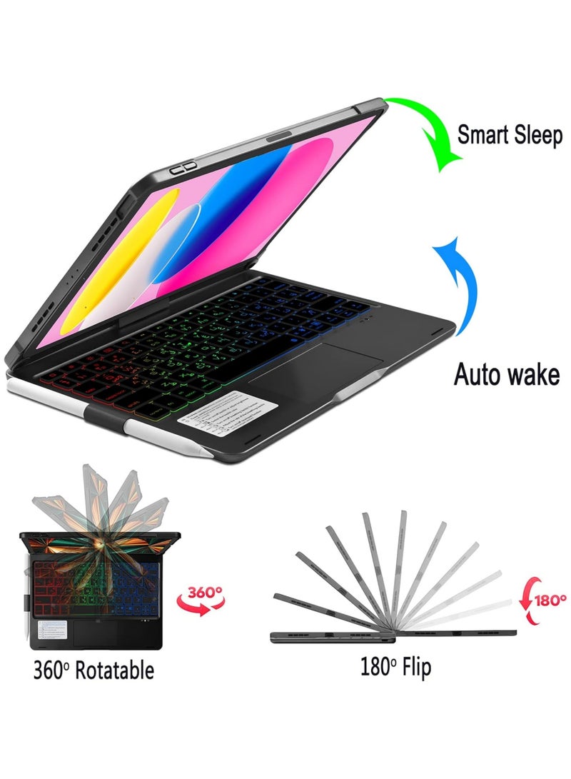 Rock Pow Arabic English Magic Keyboard Case for iPad Pro 13-inch(M5/M4, 2025/2024),iPad Air 13-inch(M3/M2, 2025/2024) & iPad Pro 12.9-inch,Touch Trackpad, 360° Rotatable, 11-Colors Backlit,Wireless Keyboard Case for iPad Pro 13inch/iPad Air 13 inch/iPad Pro 12.9 inch(2018-2023) with Pencil Slot - Image 4