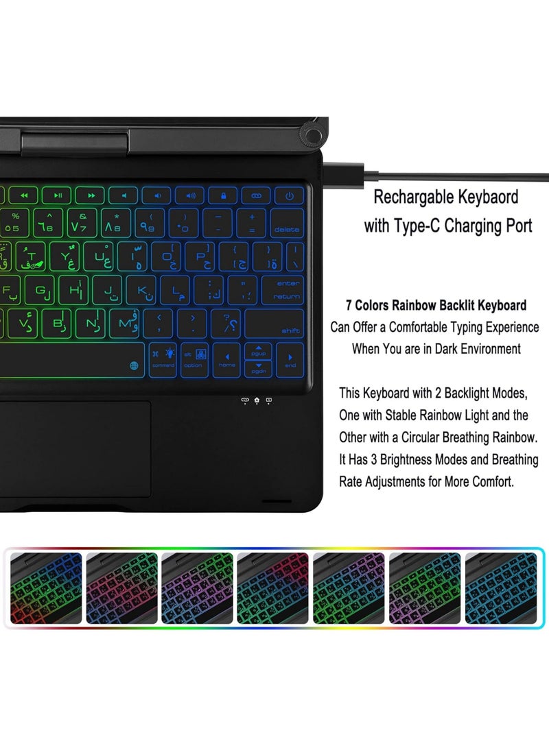 Rock Pow Arabic English Magic Keyboard Case for iPad Pro 13-inch(M5/M4, 2025/2024),iPad Air 13-inch(M3/M2, 2025/2024) & iPad Pro 12.9-inch,Touch Trackpad, 360° Rotatable, 11-Colors Backlit,Wireless Keyboard Case for iPad Pro 13inch/iPad Air 13 inch/iPad Pro 12.9 inch(2018-2023) with Pencil Slot - Image 5