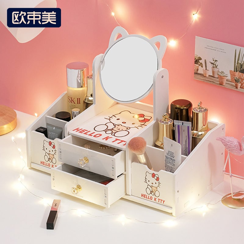 Cosmetic Mirror Girl Internet Celebrity Desktop Dressing Mirror Student Dormitory Dressing Table Simple Mirror With Cosmetic Storage Box Cabinet - Image 2