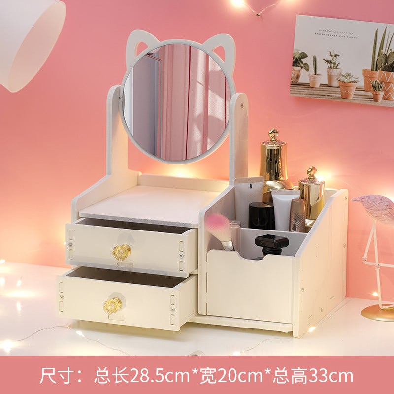 Cosmetic Mirror Girl Internet Celebrity Desktop Dressing Mirror Student Dormitory Dressing Table Simple Mirror With Cosmetic Storage Box Cabinet - Image 1