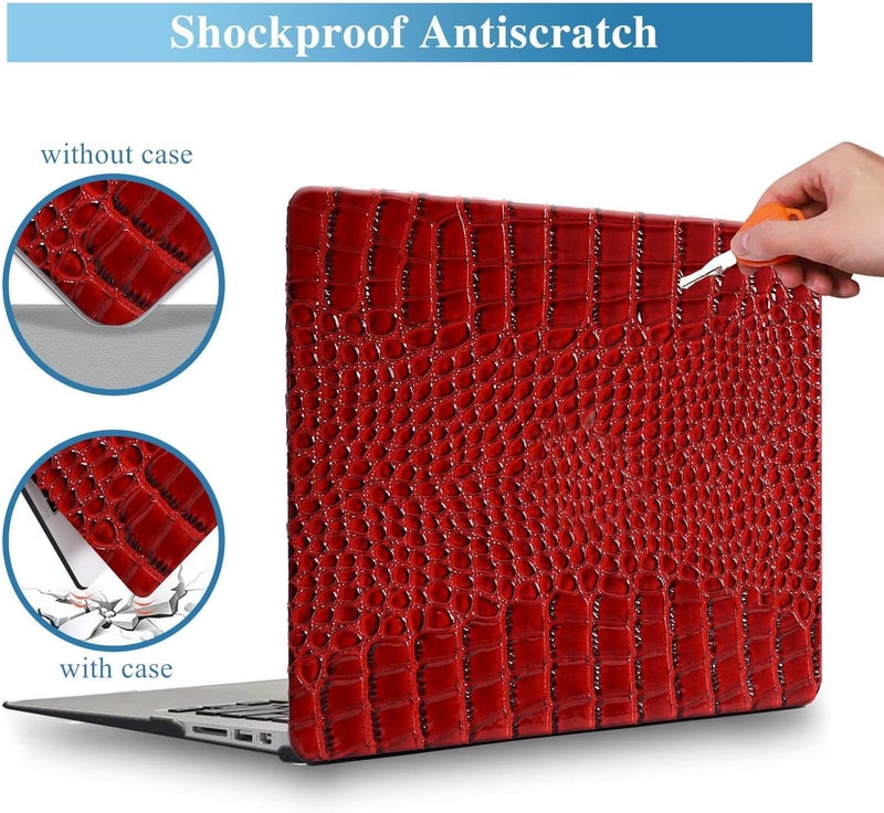 KEROM Compatible with Crocodile MacBook Air 13 inch Case 2021 2020 2019 2018 M1 A2337 A2179 A1932, Textured Elegant Luxury Aligator Skin Snakeskin PU Leather Hard Shell & Keyboard Cover, Burgandy - Image 2