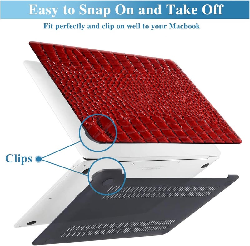 KEROM Compatible with Crocodile MacBook Air 13 inch Case 2021 2020 2019 2018 M1 A2337 A2179 A1932, Textured Elegant Luxury Aligator Skin Snakeskin PU Leather Hard Shell & Keyboard Cover, Burgandy - Image 3