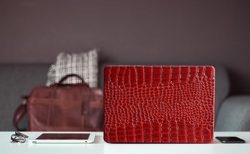 KEROM Compatible with Crocodile MacBook Air 13 inch Case 2021 2020 2019 2018 M1 A2337 A2179 A1932, Textured Elegant Luxury Aligator Skin Snakeskin PU Leather Hard Shell & Keyboard Cover, Burgandy - Image 4
