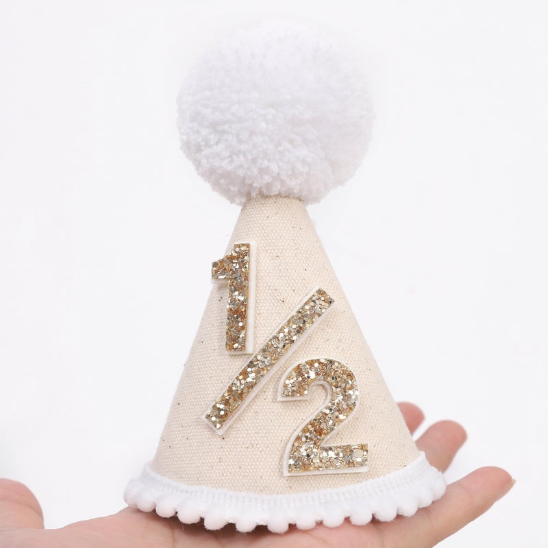 LINGANA 1/2 Birthday Party Decoration Set - Beige White Tassel High Chair Banner,Half Way to One Cake Topper,Glitter 1/2 Birthday Hat,Banner Cake Topper Hat 6 Months Party Supplies - Image 5