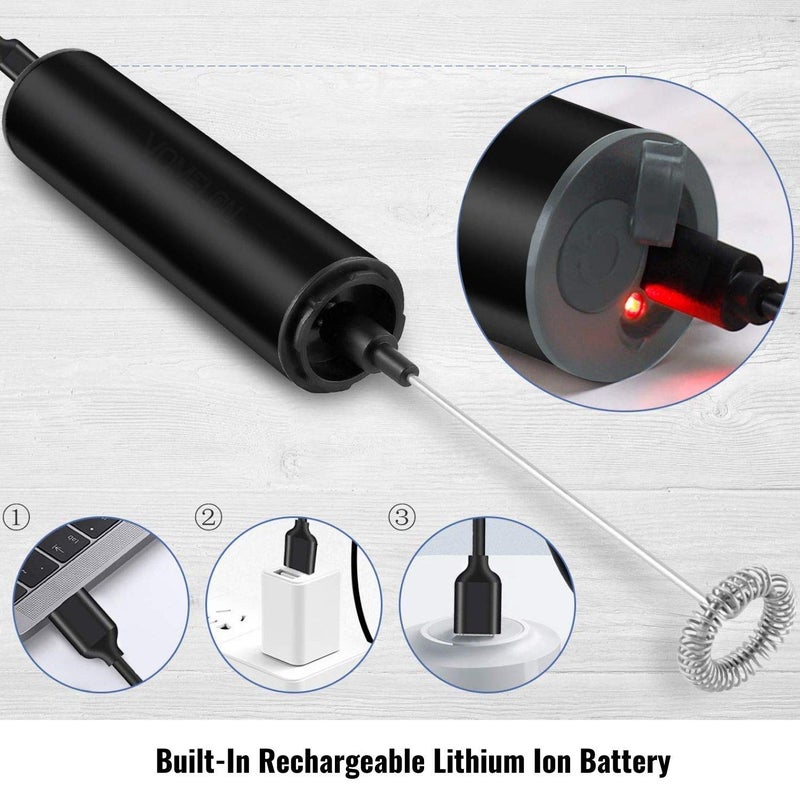 InstaCuppa خلاط الحليب المحمول من إنستا كوبا مع بطارية قابلة للشحن وكابل شحن USB وحافظة سفر باللون الأسود - Image 2