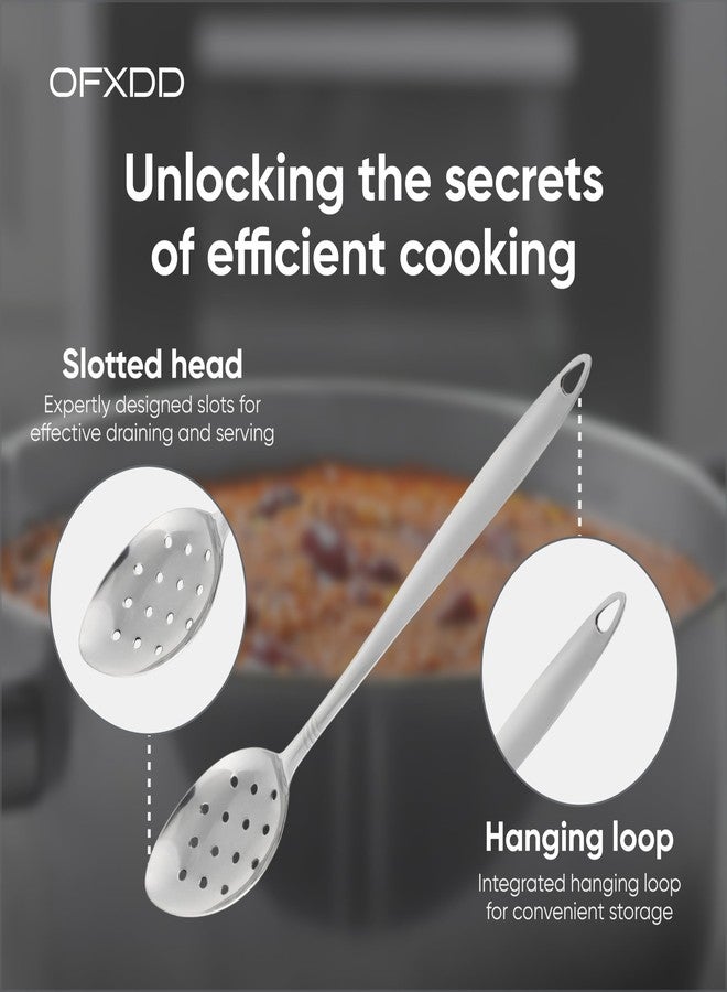 أوف إكس دي دي ملعقة طبخ معدنية كبيرة مثقبة - عبوة من قطعتين - ملعقة تقديم من الفولاذ المقاوم للصدأ - ملعقة معدنية مثقبة بمقبض طويل - Image 5