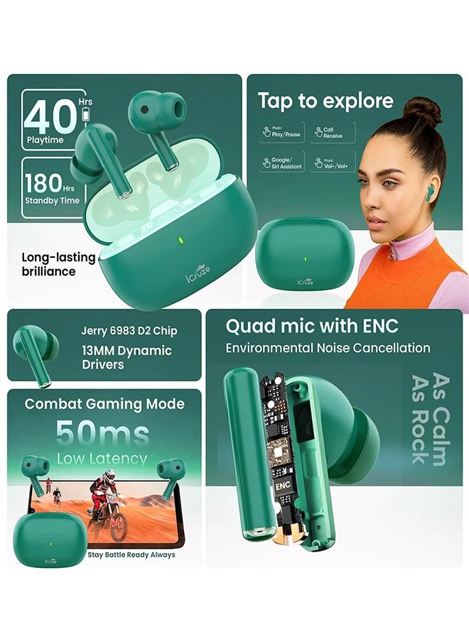 آي كروز سماعات أورا TWS - بلوتوث 5.3، تشغيل حتى 40 ساعة، عزل الضوضاء ENC، محركات 13 ملم، عزل الضوضاء، تحكم باللمس، شحن بمنفذ Type-C - Image 5