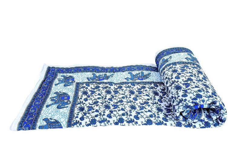 LOARSHY Pure Cotton 210 TC Floral Printed Quilt | Lightweight and Warm Jaipuri Rajasthani Double Bed Razai | Soft Razai for Winters | Beautiful Gift Item - Image 1