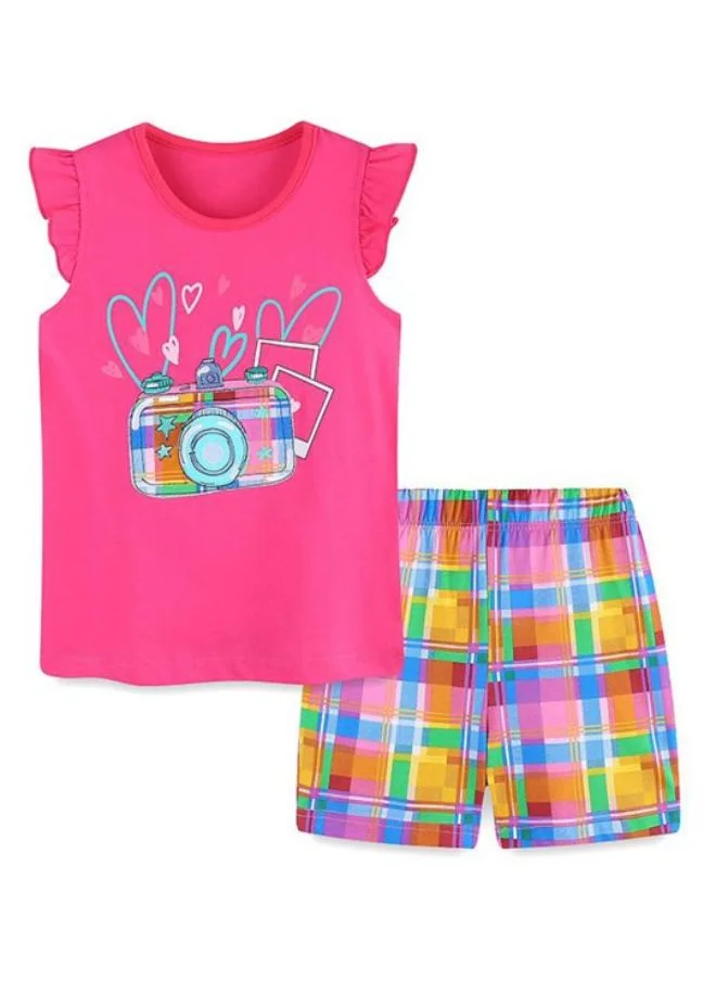 YUNIQEE Pink Crew Neck Cap Sleeve Printed Tshirt & Shorts