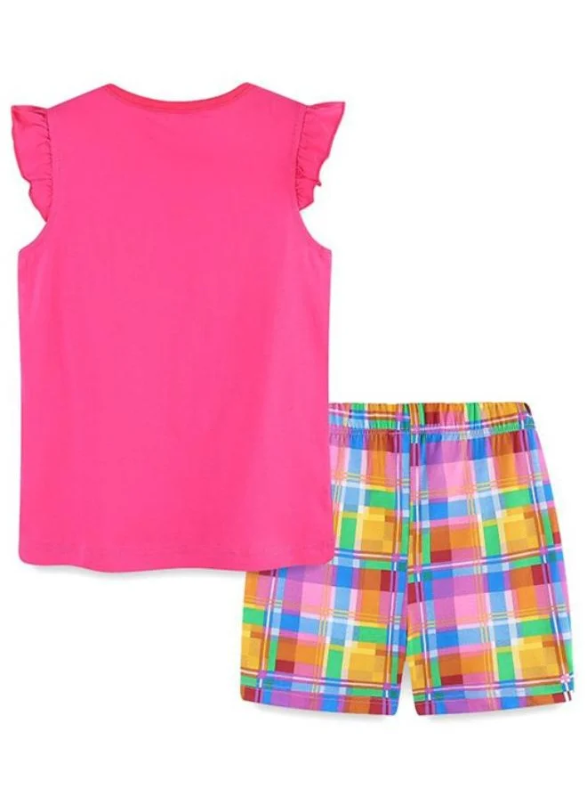 YUNIQEE Pink Crew Neck Cap Sleeve Printed Tshirt & Shorts